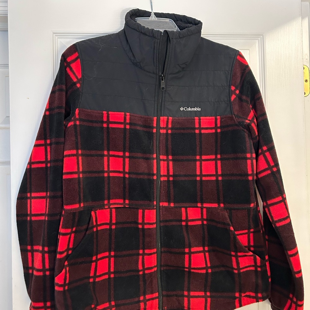 Columbia Black and Red Checkered Fleece Jacket